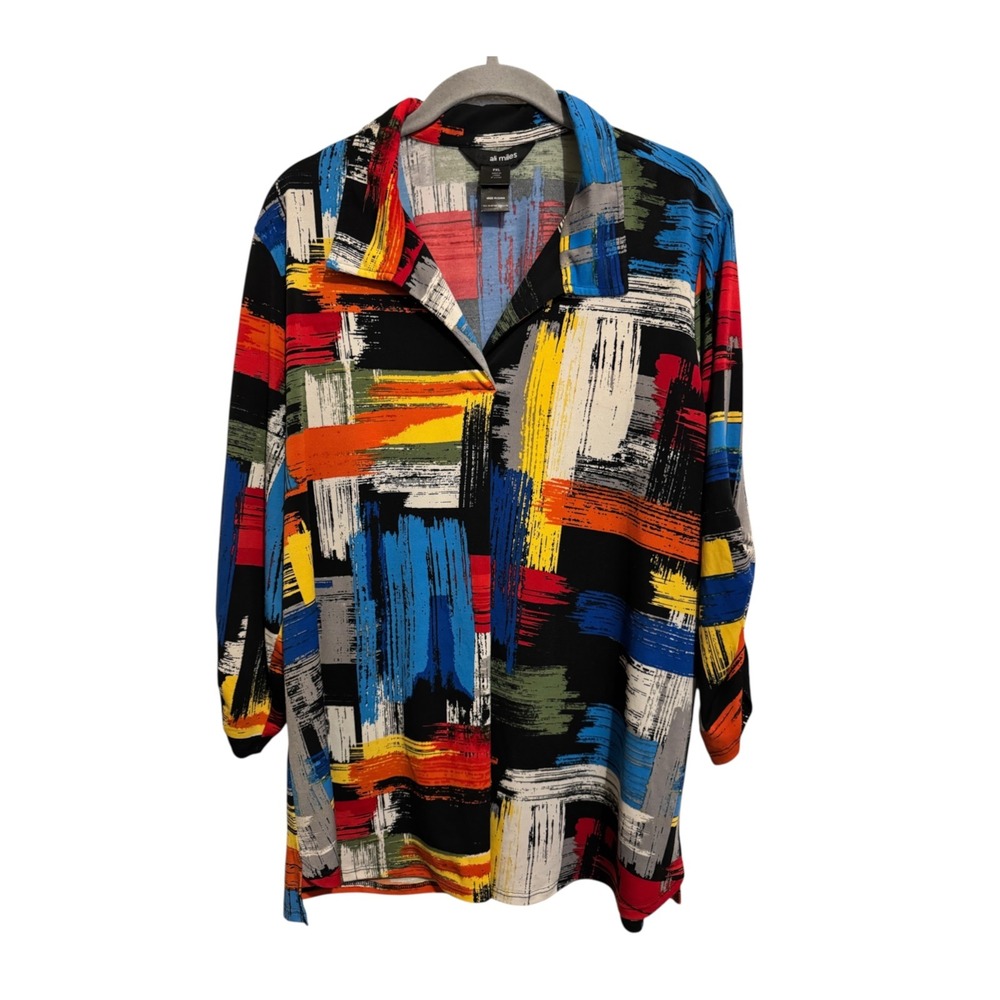 Ali Miles Tunic Top Womens PXL Multi Color Abstract Brushstroke Art To Wear Boho